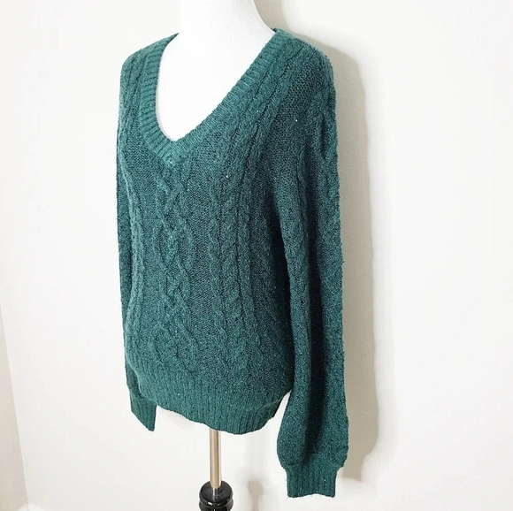 NWT Rachel Parcell Green Botanical Sequin Cable Knit Sweater S - Picture 3 of 9